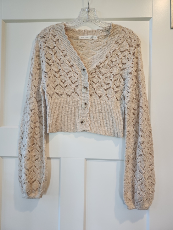 Altar'd State Sweaters - Altar'd State Cream Open-Knit Cropped Button Cardigan